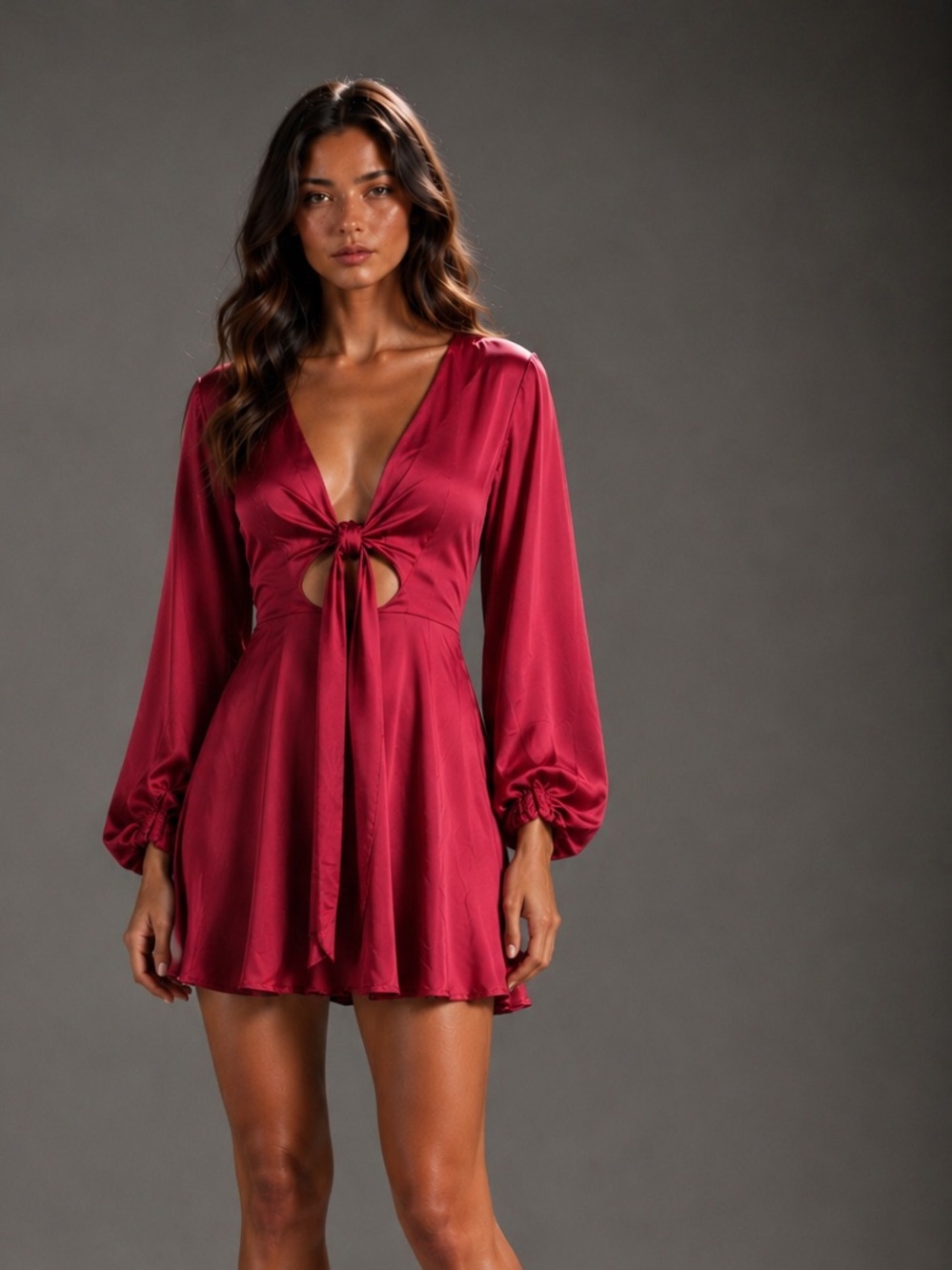 Saints + Secrets Satin Tie Front Mini Dress Romantic Party